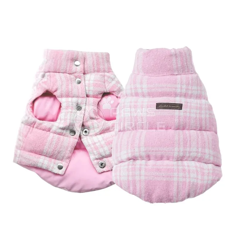 PAWSMOMENT™ Reversible Plaid Puffer Vest- Pink