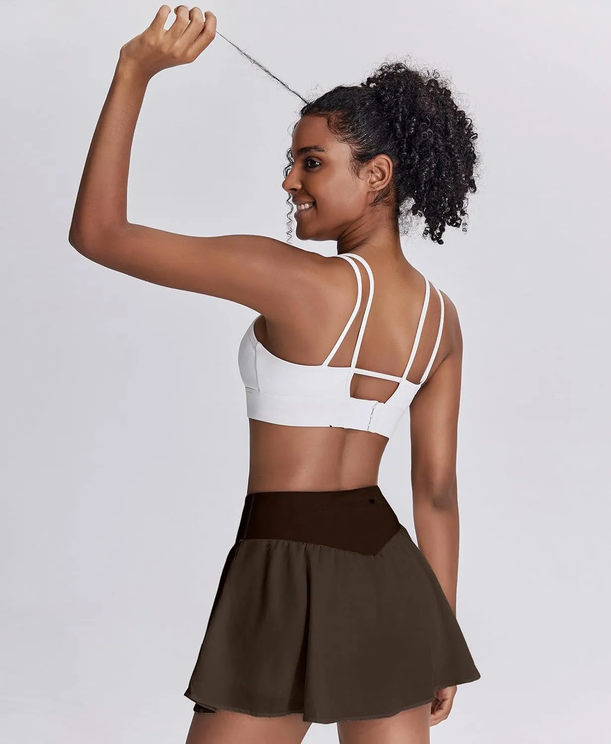 PINSPARK Womens Pleated Tennis Skirt Double Ruffle Golf Skort Tummy Control Athletic Skirts with 3 Pockets Workout Pickleball