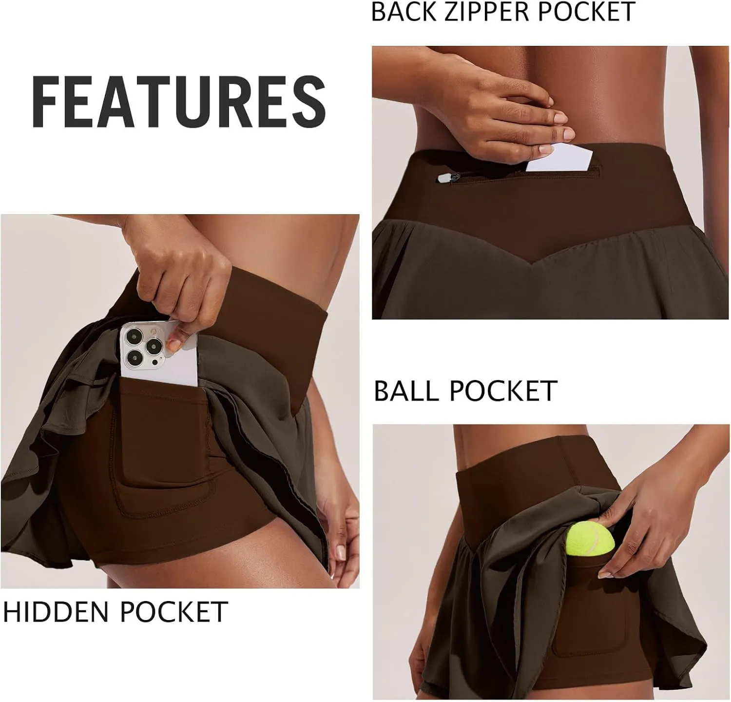 PINSPARK Womens Pleated Tennis Skirt Double Ruffle Golf Skort Tummy Control Athletic Skirts with 3 Pockets Workout Pickleball