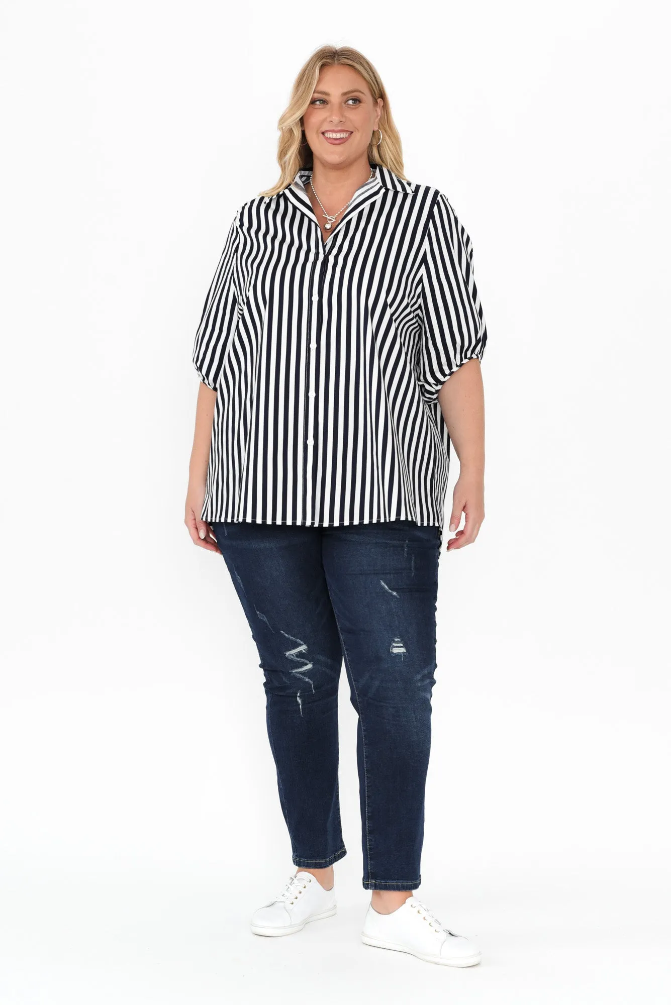 Sadie Navy Stripe Cotton Tunic Top