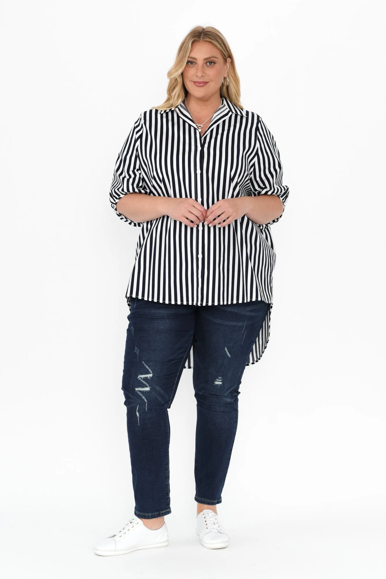 Sadie Navy Stripe Cotton Tunic Top