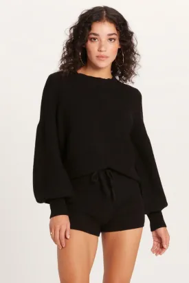 Snuggle Up Black Waffle Knit Balloon Sleeve Sweater