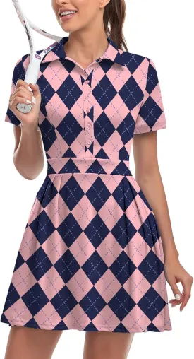 Soneven Women Polo Golf Tennis Dress Built in Shorts Short Sleeve Workout Athletic Pleated Dresses with Pockets