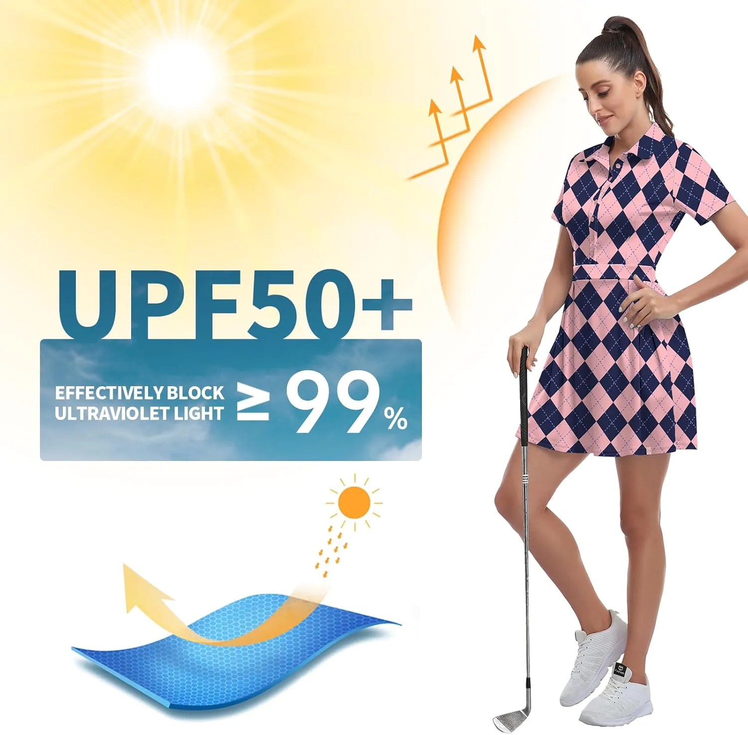 Soneven Women Polo Golf Tennis Dress Built in Shorts Short Sleeve Workout Athletic Pleated Dresses with Pockets