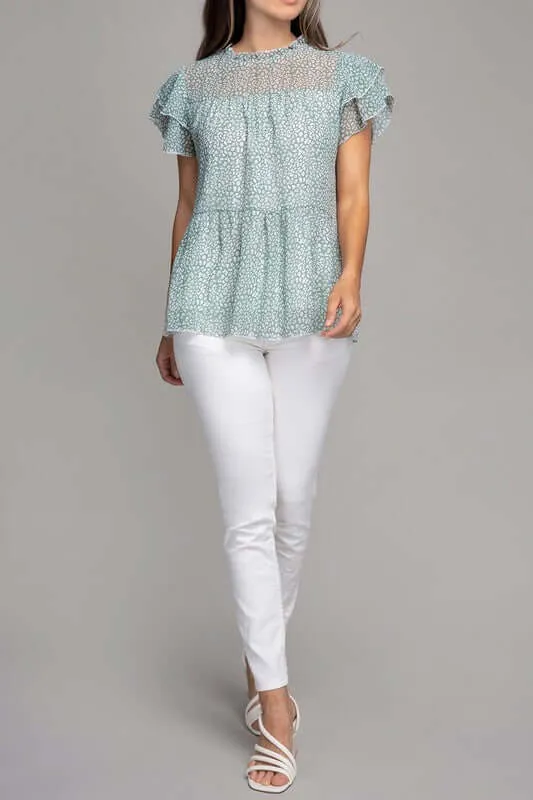 Stylish Tiered Chiffon Blouse in Leopard Print