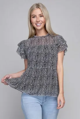 Stylish Tiered Chiffon Blouse in Leopard Print