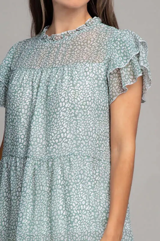 Stylish Tiered Chiffon Blouse in Leopard Print