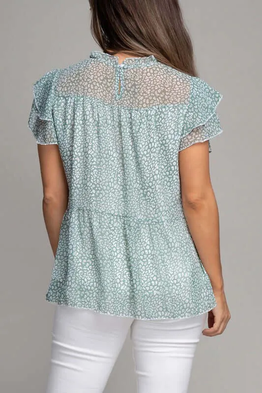 Stylish Tiered Chiffon Blouse in Leopard Print