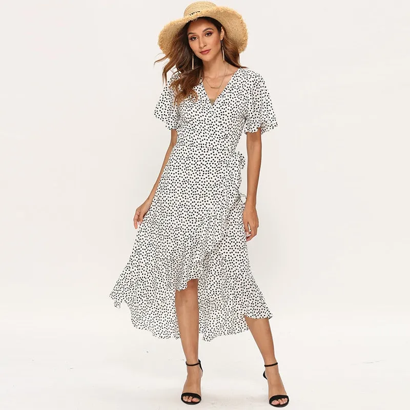 Summer Beach Maxi Dress Women Floral Print Boho Long Chiffon Dress