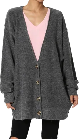 TheMogan S~3X Loose Button Front Long Sleeve Melange Color Knit Cardigan Sweater