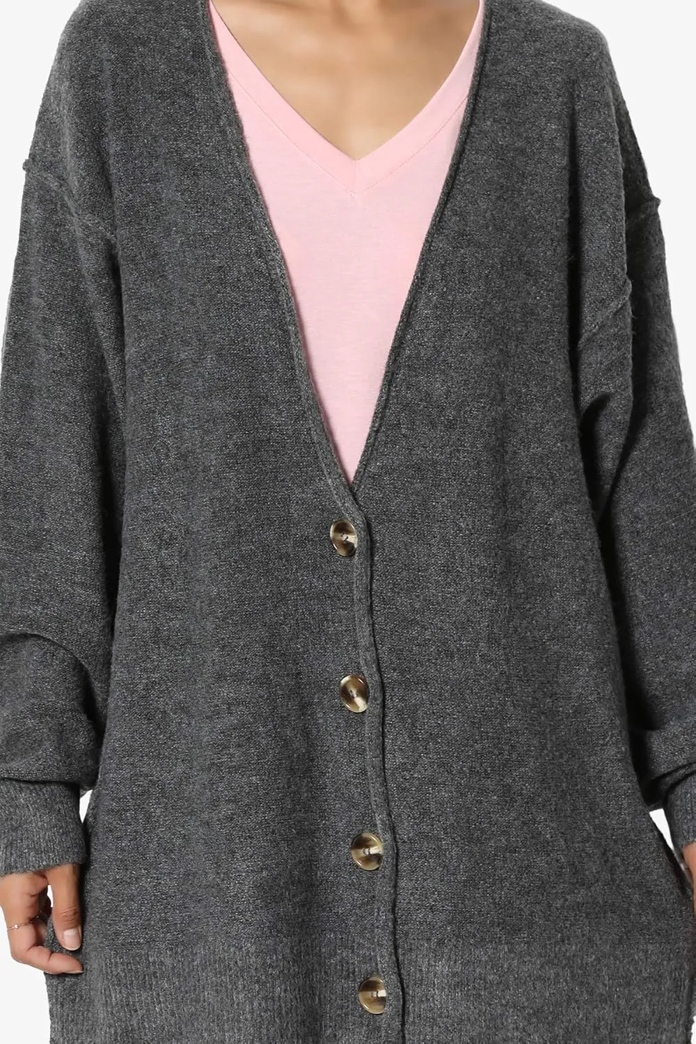 TheMogan S~3X Loose Button Front Long Sleeve Melange Color Knit Cardigan Sweater