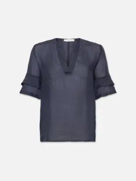 Tiered S/S Ruffle Blouse | Navy