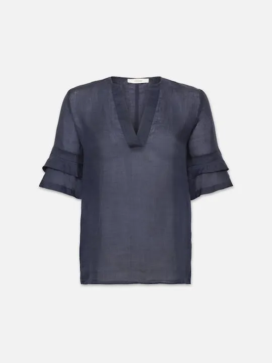Tiered S/S Ruffle Blouse | Navy