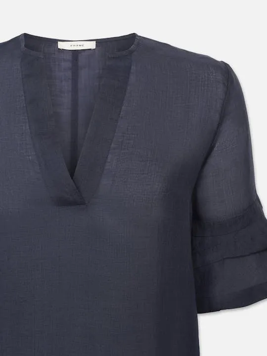 Tiered S/S Ruffle Blouse | Navy