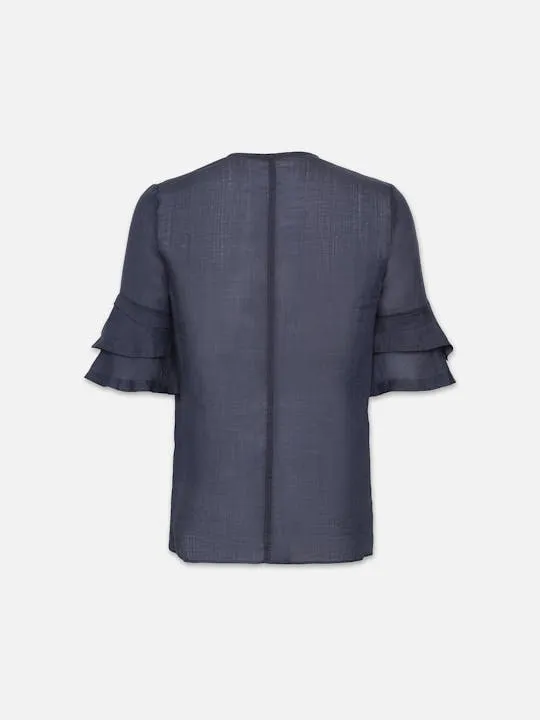 Tiered S/S Ruffle Blouse | Navy