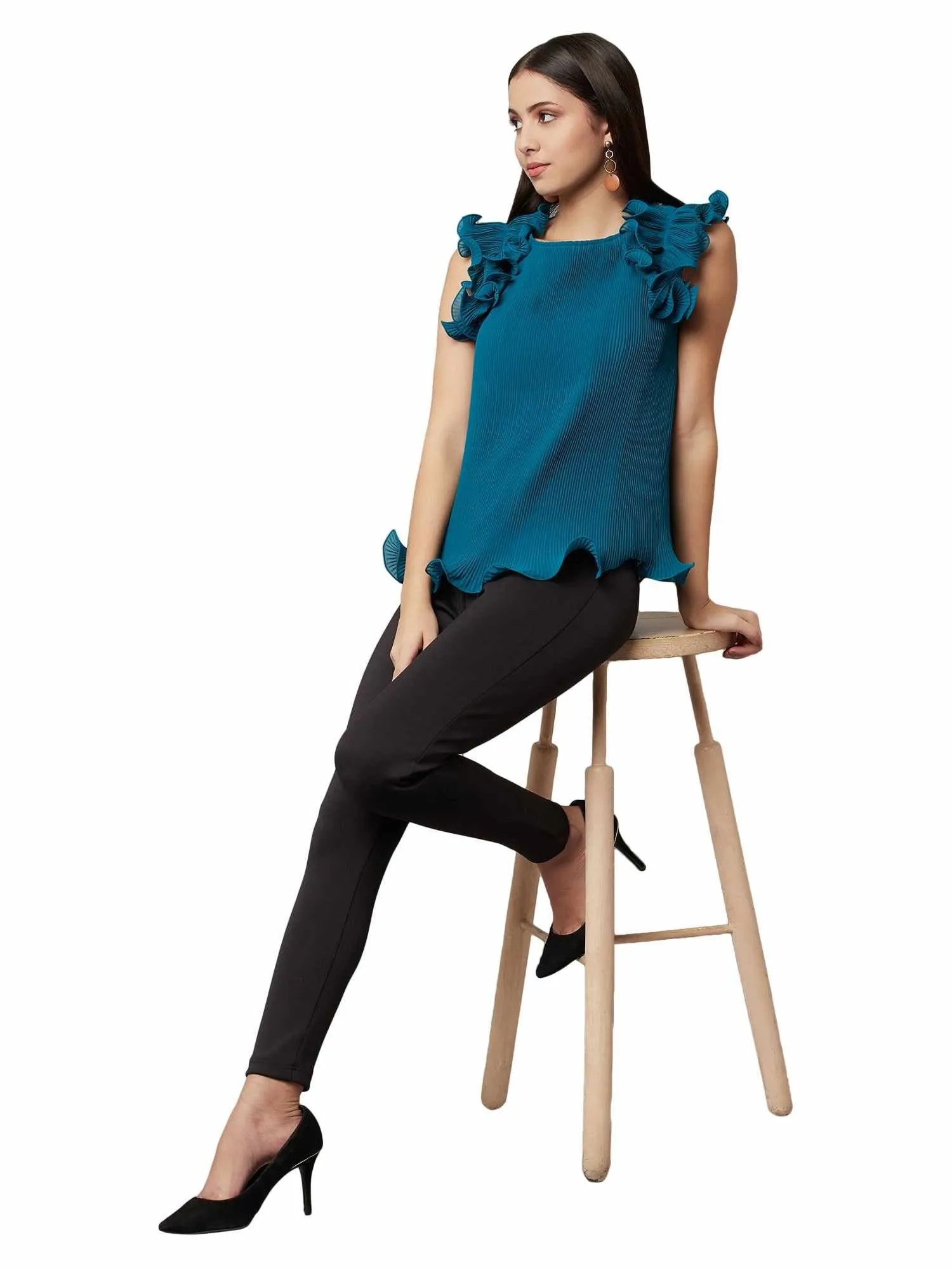 Tinny Teal Dramatic Sleeve Top