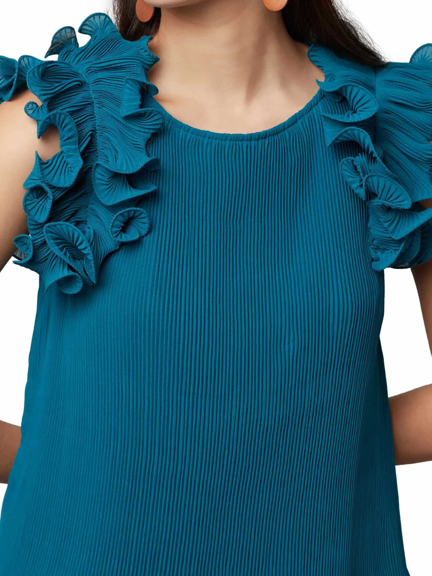 Tinny Teal Dramatic Sleeve Top