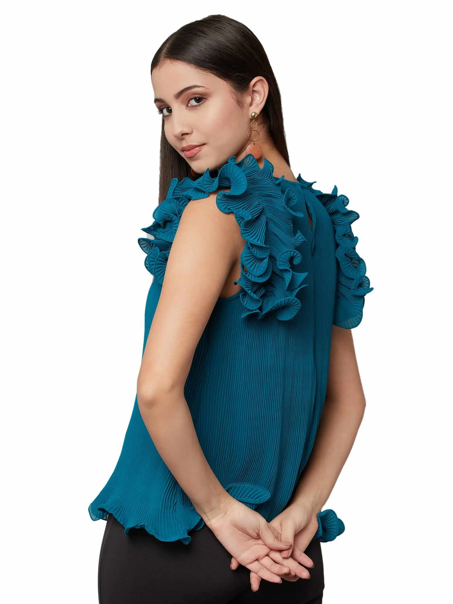 Tinny Teal Dramatic Sleeve Top