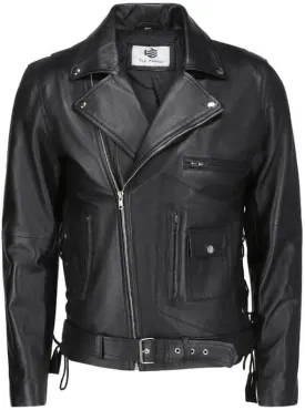 TLC leather biker jacket men - Black men's biker jacket with Notch Lapel Collar and Zipper Cuff