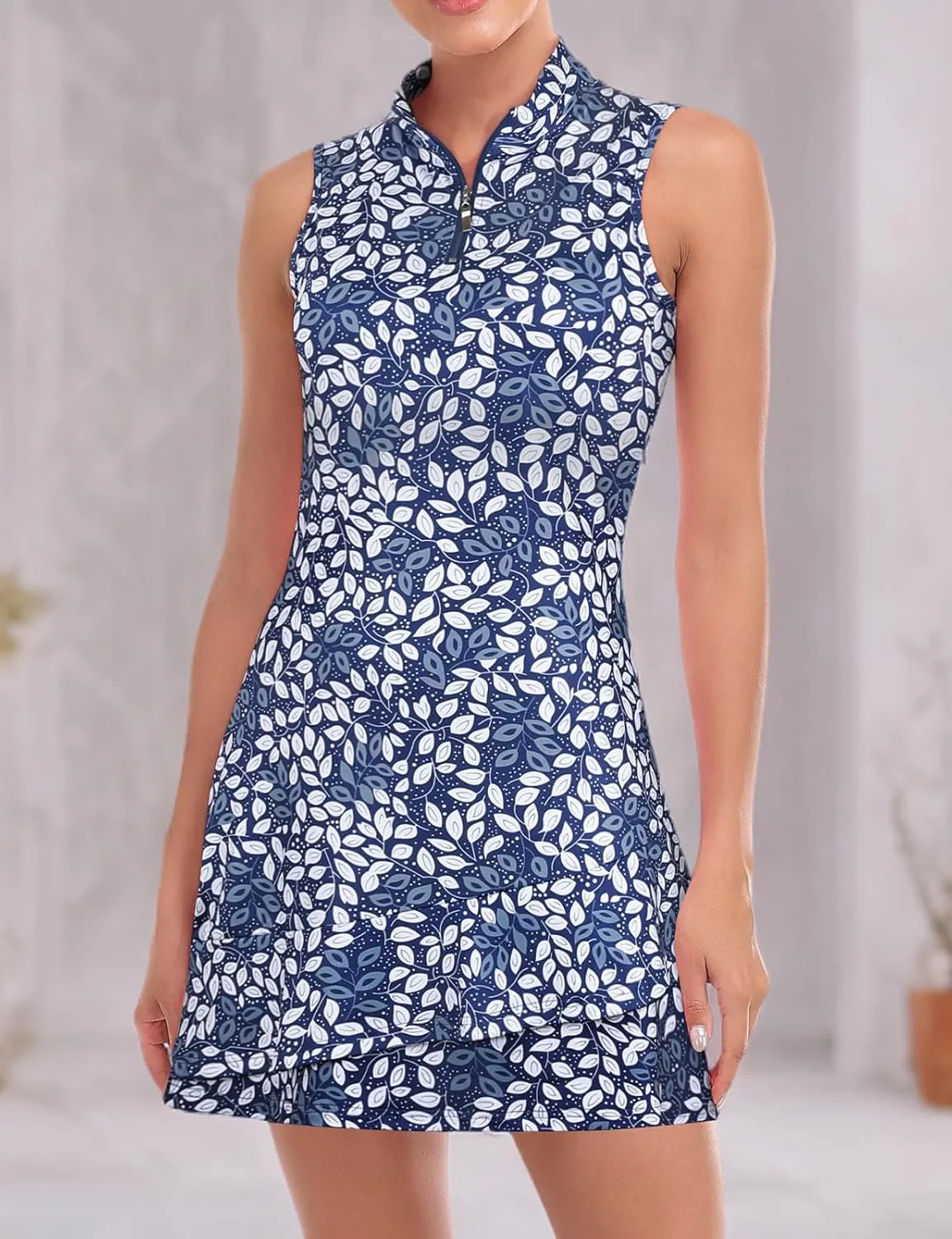 Viracy Tennis Dress for Women Sleeveless Golf Dresses with Shorts and Pockets Ruffle Zip Up Stand Collar Golf Outfits