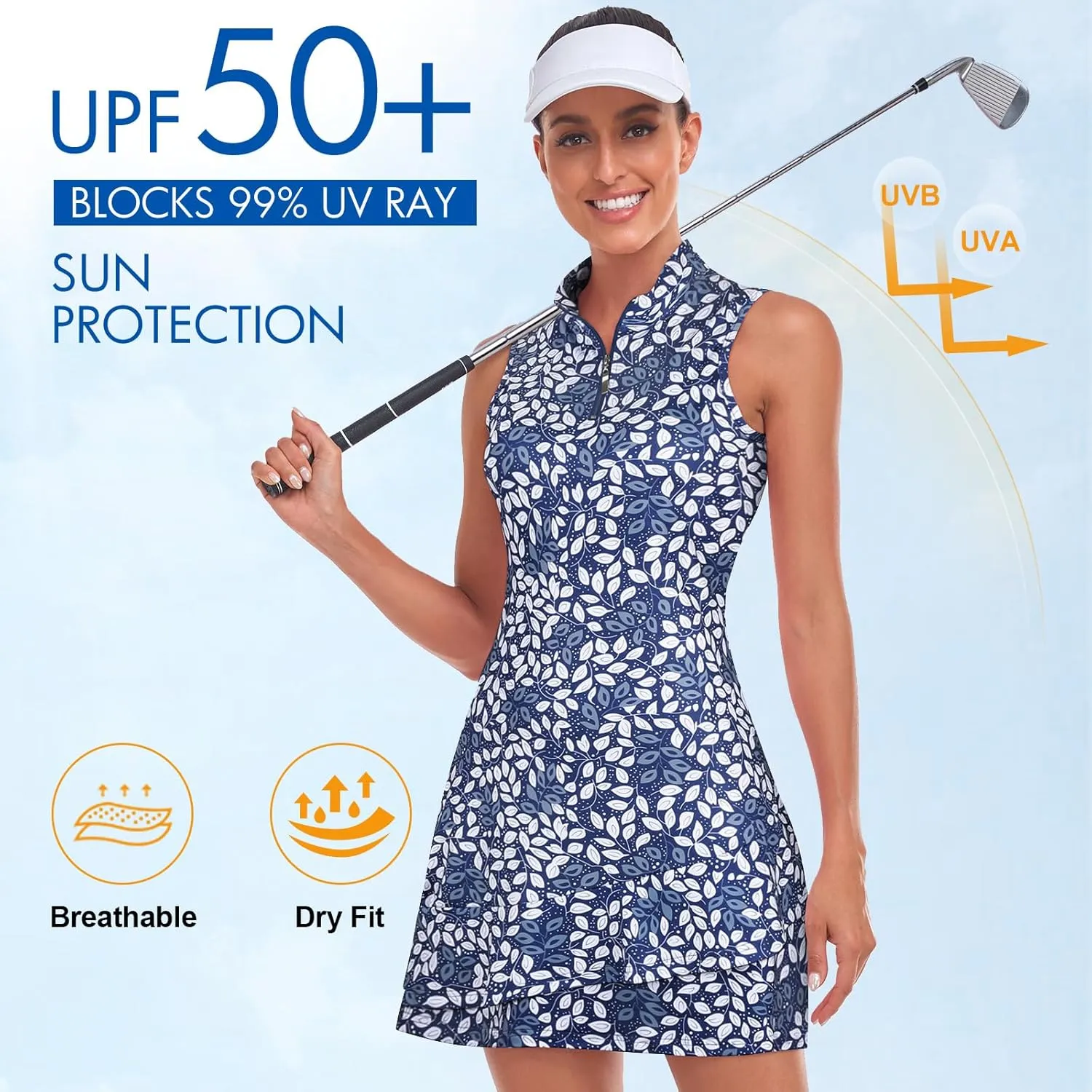 Viracy Tennis Dress for Women Sleeveless Golf Dresses with Shorts and Pockets Ruffle Zip Up Stand Collar Golf Outfits