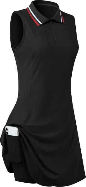 Womens Sleeveless Golf Tennis Dresses with Inner ShortsPockets for Workout Exercise