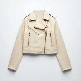 Women's White Sheepskin Motorcycle Leather Biker Jacket