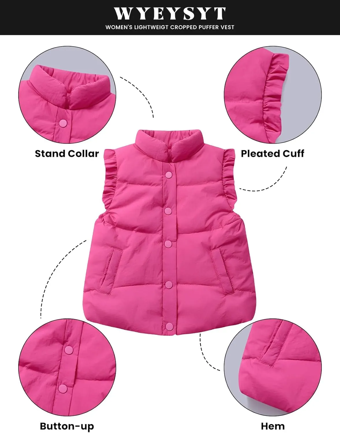 Wyeysyt Toddler Girls Ruffle Puffer Vest Button Sleeveless Padded Gilet Winter Cute Jackets Outwear 4-7 Years