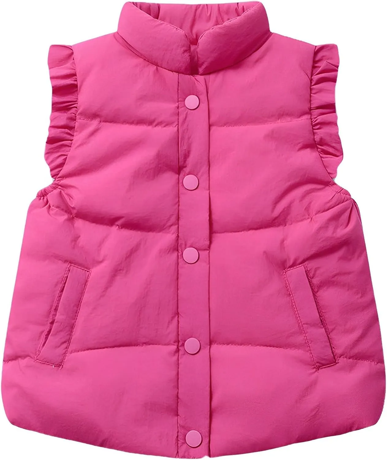 Wyeysyt Toddler Girls Ruffle Puffer Vest Button Sleeveless Padded Gilet Winter Cute Jackets Outwear 4-7 Years