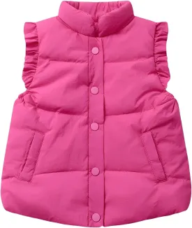 Wyeysyt Toddler Girls Ruffle Puffer Vest Button Sleeveless Padded Gilet Winter Cute Jackets Outwear 4-7 Years
