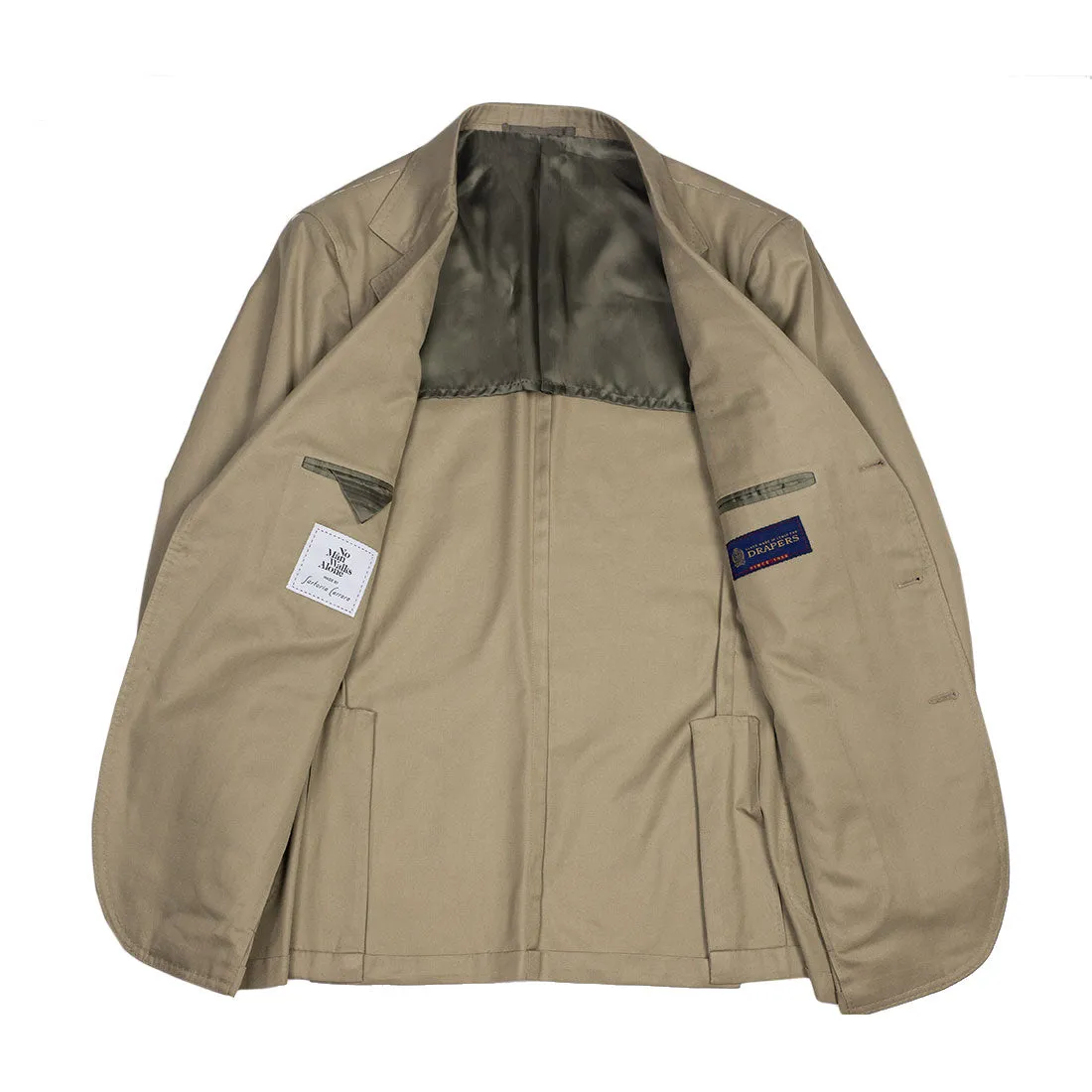 x Sartoria Carrara: Beige lightweight cotton suit in Drapers 8oz gabardine